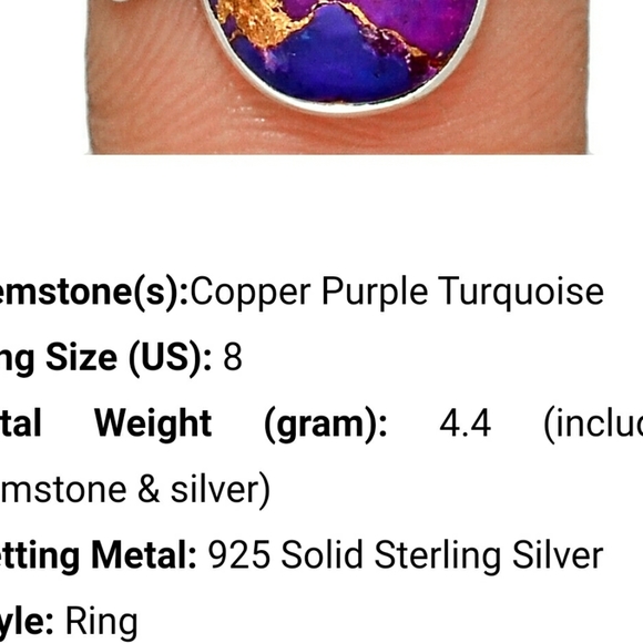 🌏RARE COPPER TORQUISE .925 SILVER RING - Picture 3 of 3